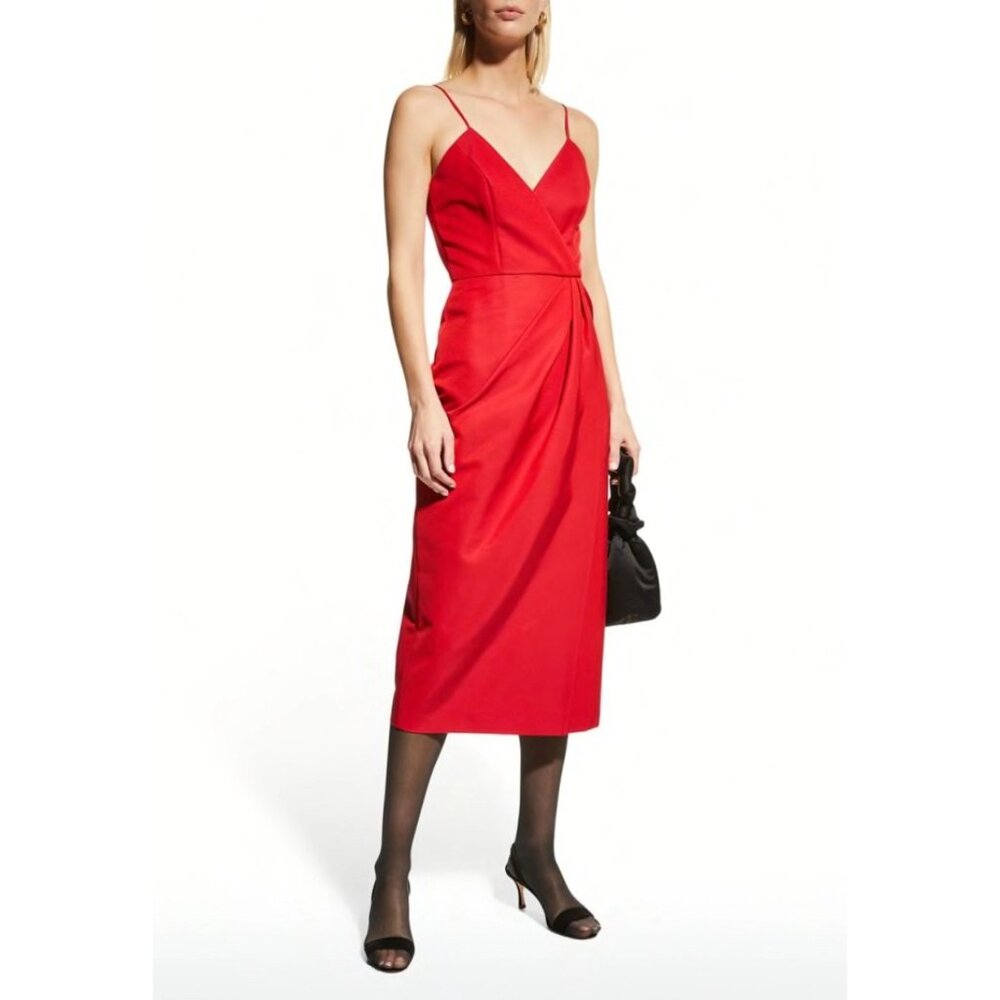 Carolina Herrera SPAGHETTI-STRAP TWIST & WRAP-DETAIL DRESS IN LACQUER RED size 8